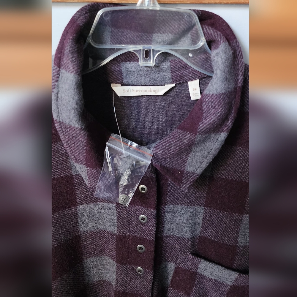 Soft Surroundings Mad About Plaid Eggplant Purple Tunic 3x New - Picture 2 of 7